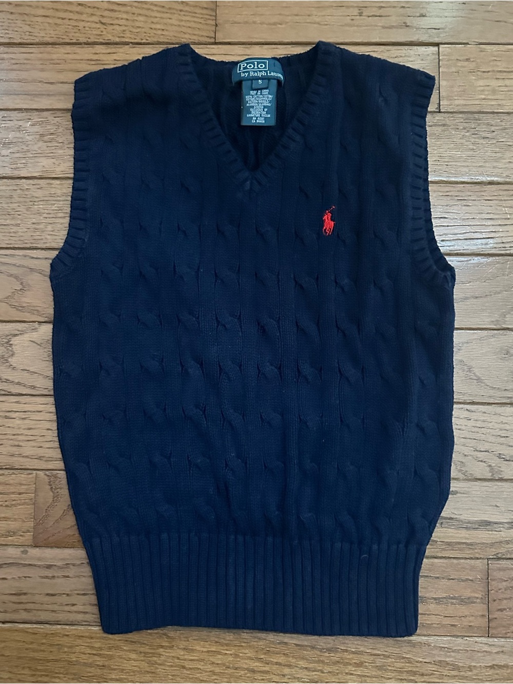 Polo by Ralph Lauren Navy Cable-Knit V-Neck Sweater Vest with Red Pony